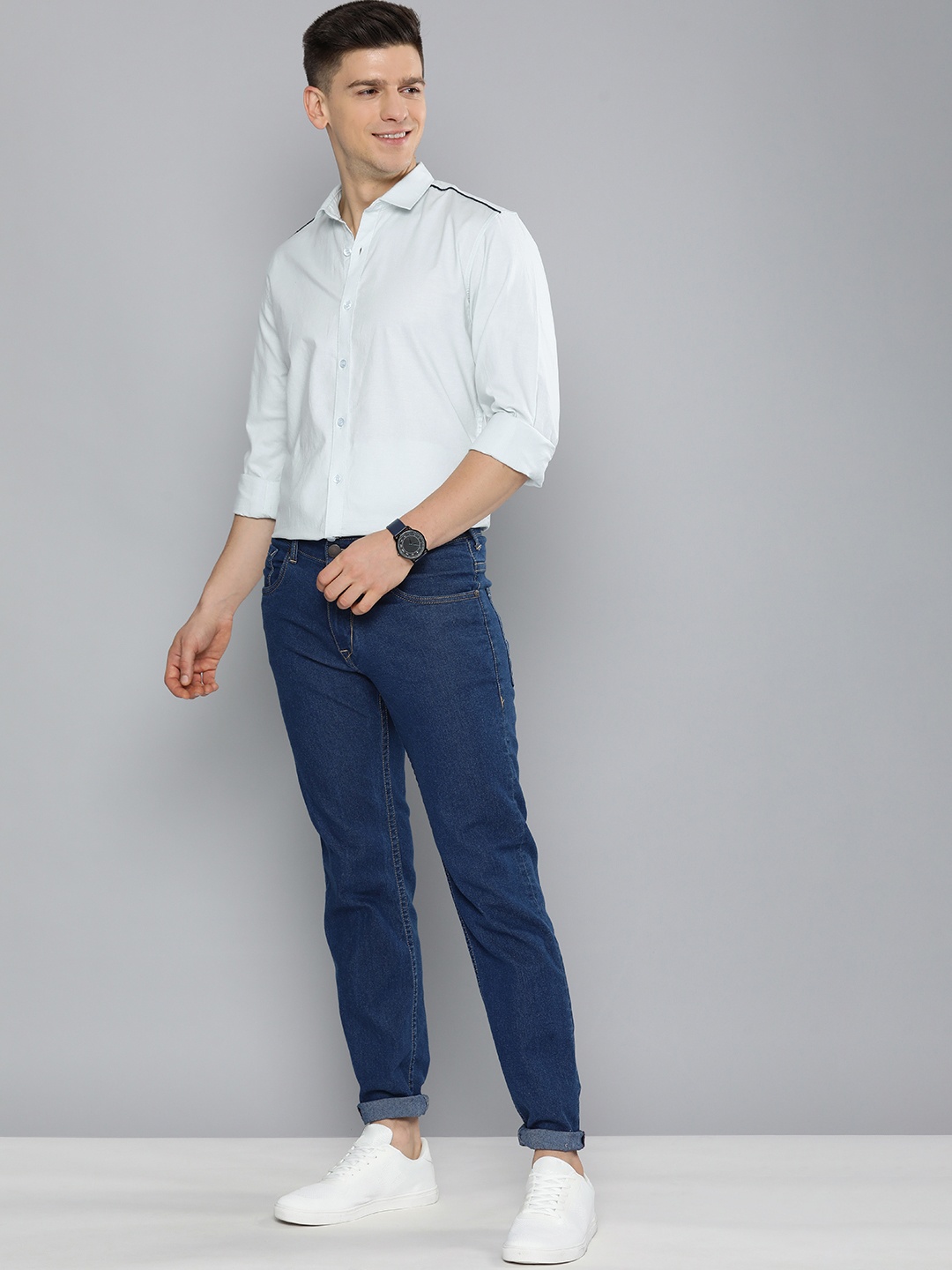 

Mast & Harbour Men Light Blue Solid Slim Fit Pure Cotton Casual Shirt