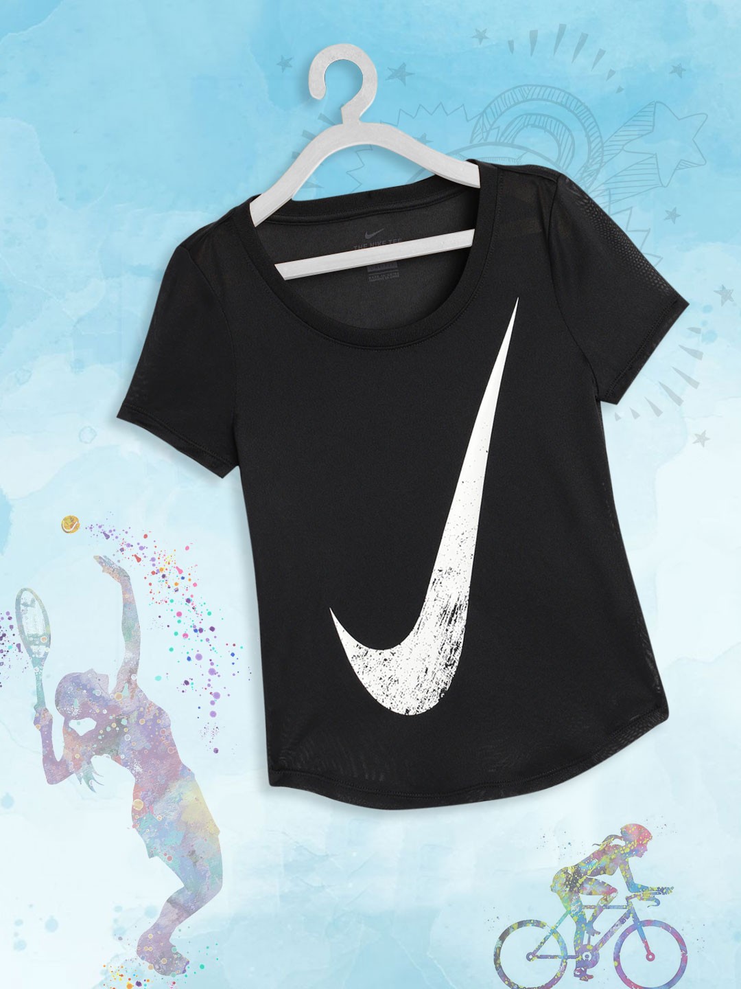 

Nike Girls Black LGD Victory Swoosh Brand Logo Print Round Neck Dri-FIT T-Shirt