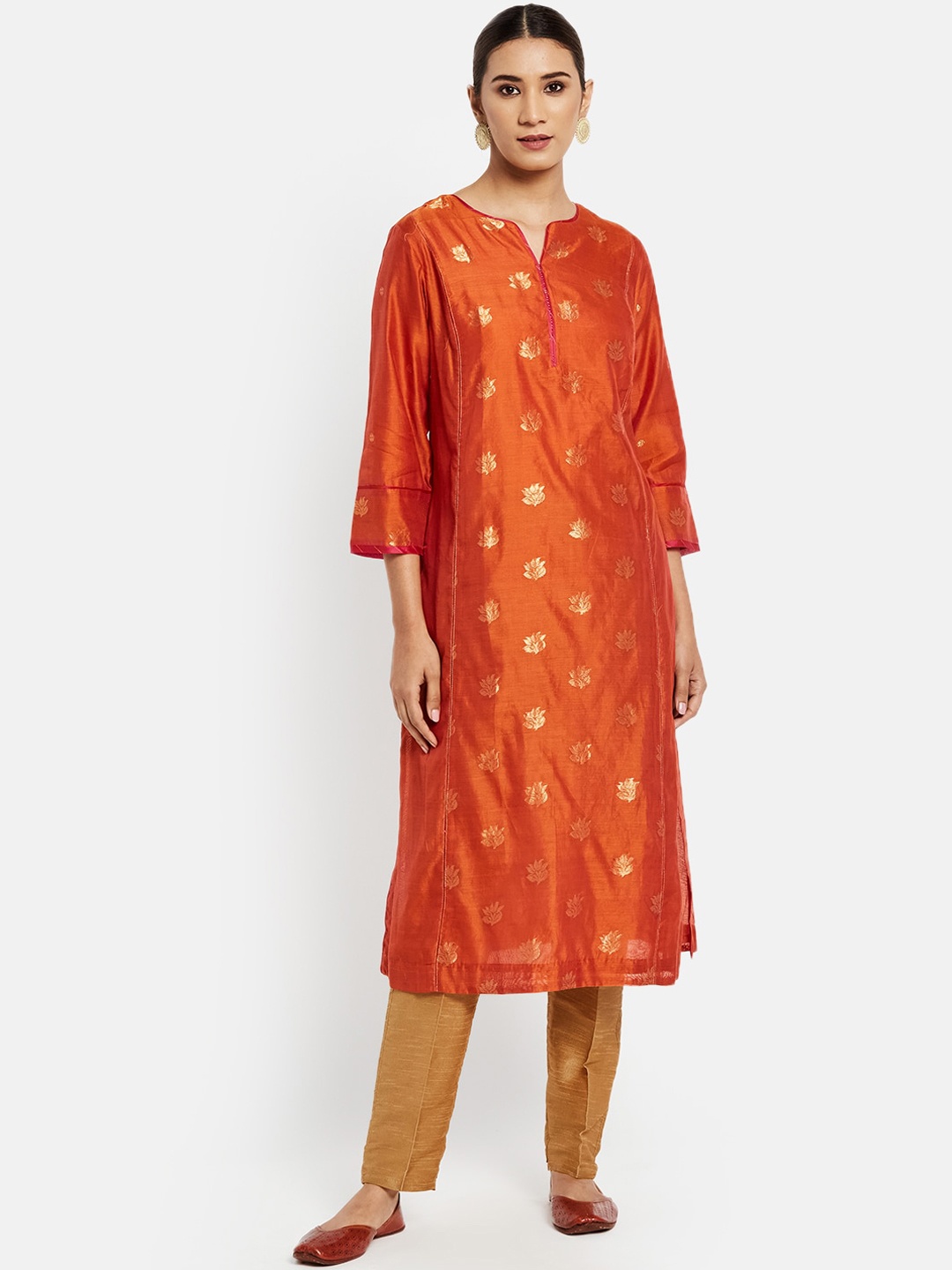 

Fabindia Women Orange Ethnic Motifs Kurta