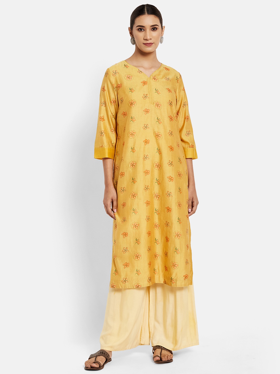 

Fabindia Women Yellow Floral Printed Floral Kurta