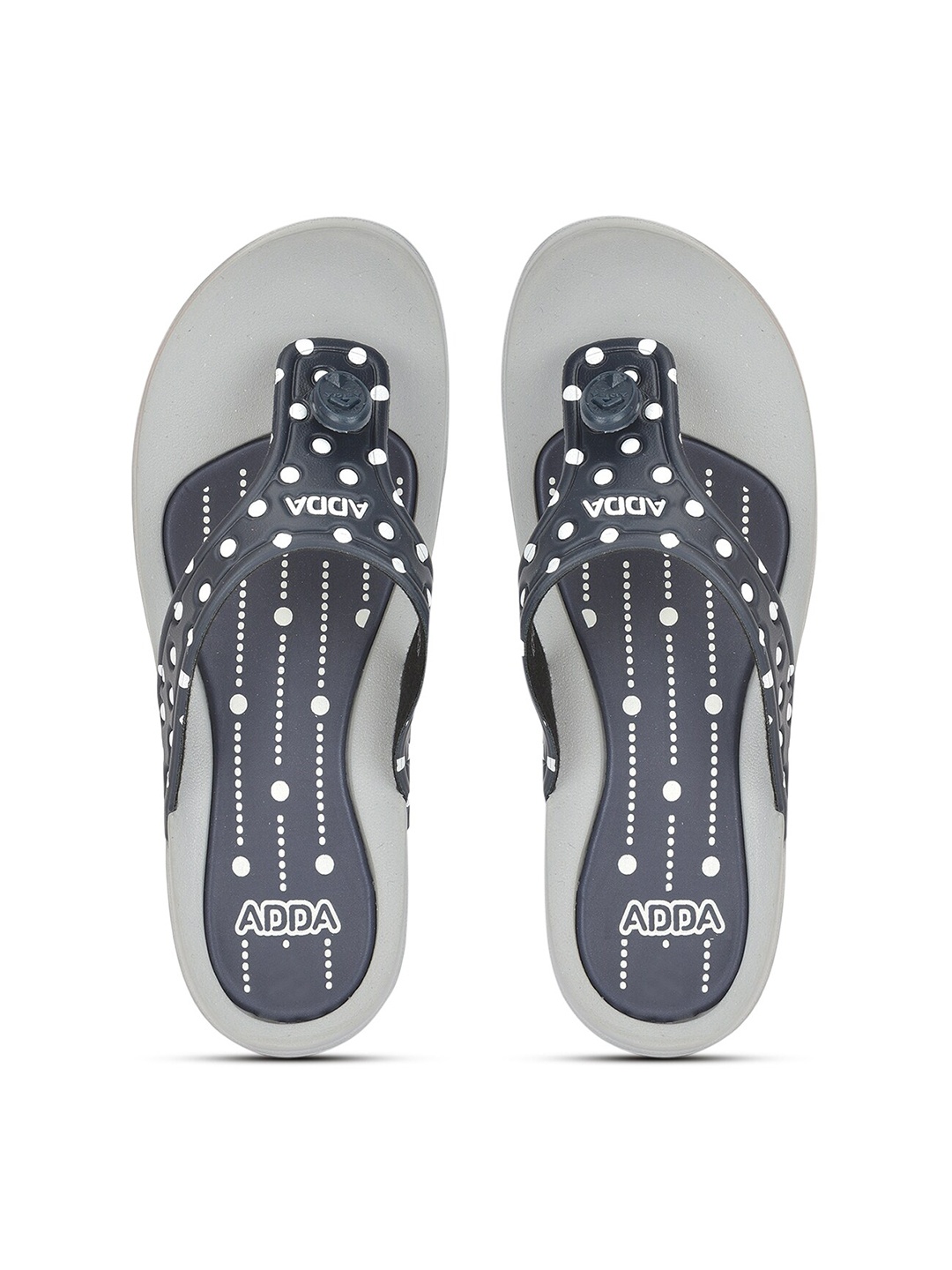 

Adda Women Navy Blue & Grey Printed Thong Flip-Flops