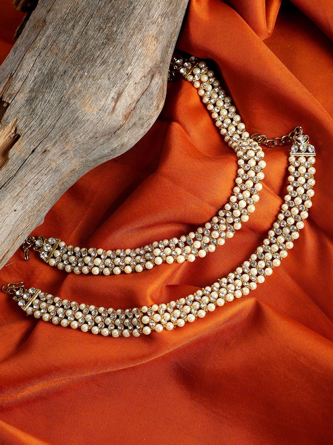 

ANIKAS CREATION Set of 2 Gold-Plated Stone -Studded Anklet