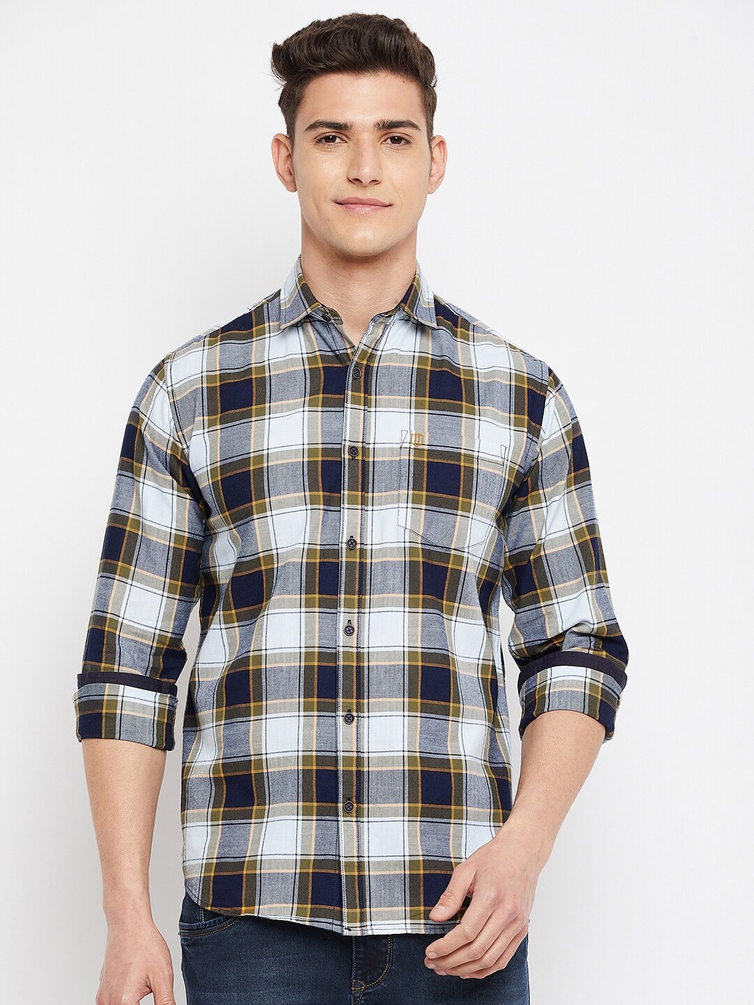 

Duke Men Green Slim Fit Tartan Checks Checked Casual Shirt