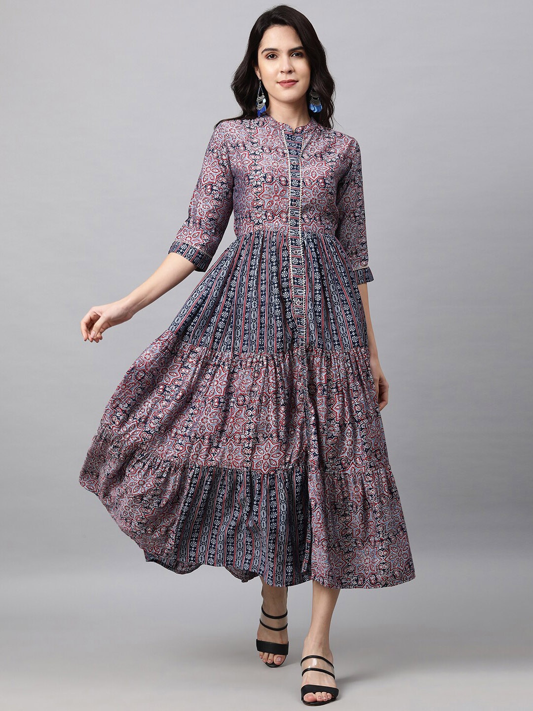 

FASHOR Blue Ethnic Motifs Printed Maxi Dress