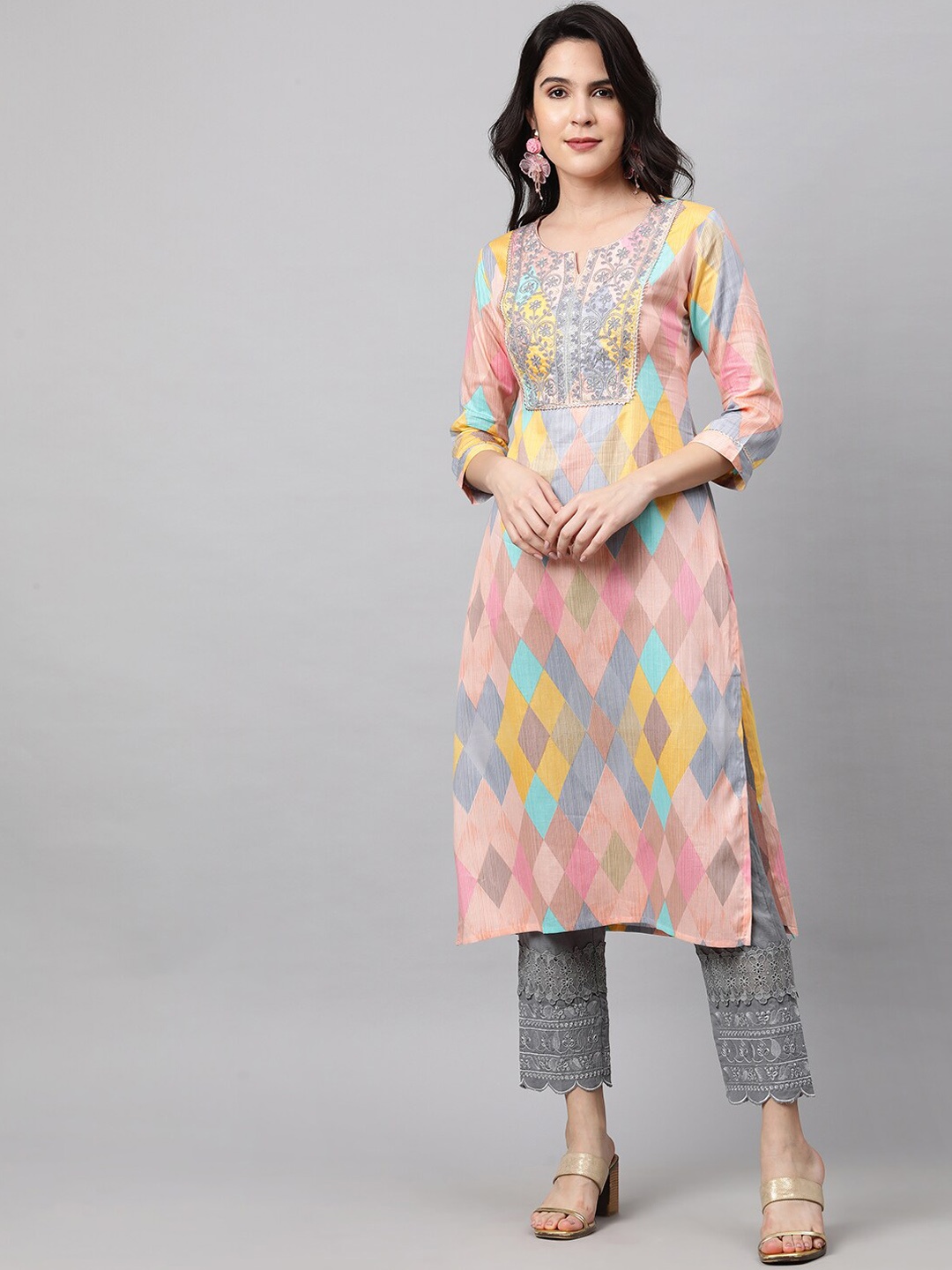 

FASHOR Women Multicoloured Yoke Design Thread Work Kurta, Multi