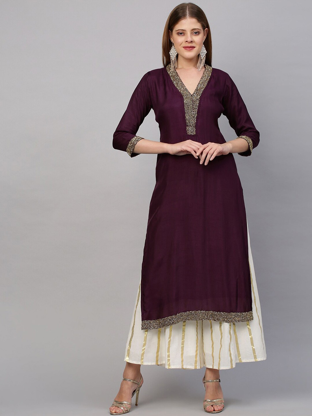 

FASHOR Women Burgundy Embellished Yoke Design Kurta