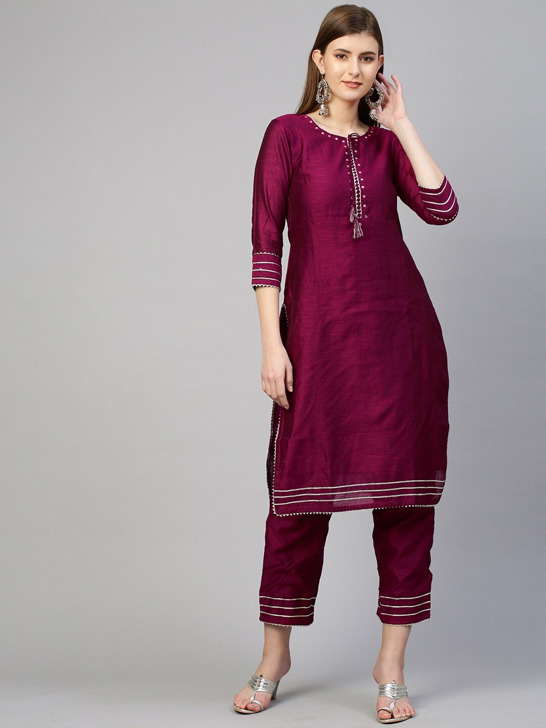 

FASHOR Women Purple Dupion Silk Kurta with Trousers