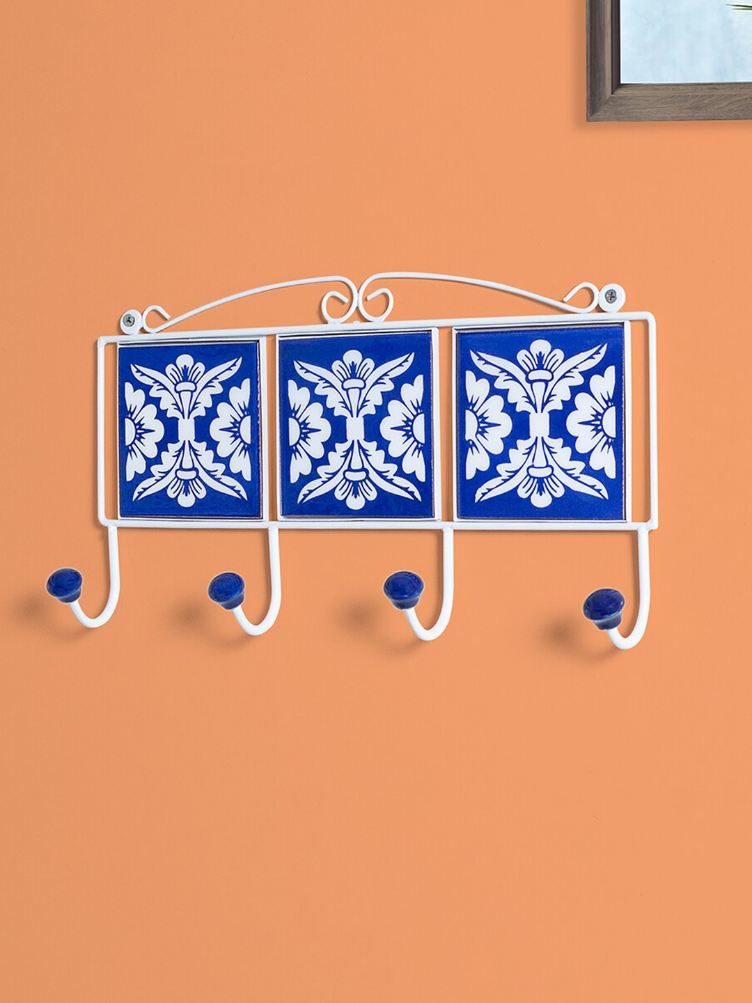 

Golden Peacock Navy Blue & White Ceramic Printed Wall Hooks