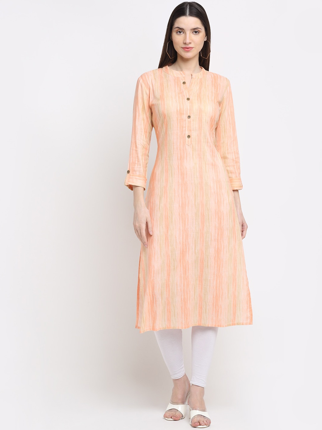 

KALINI Women Peach-Coloured Striped Pastels Kurta