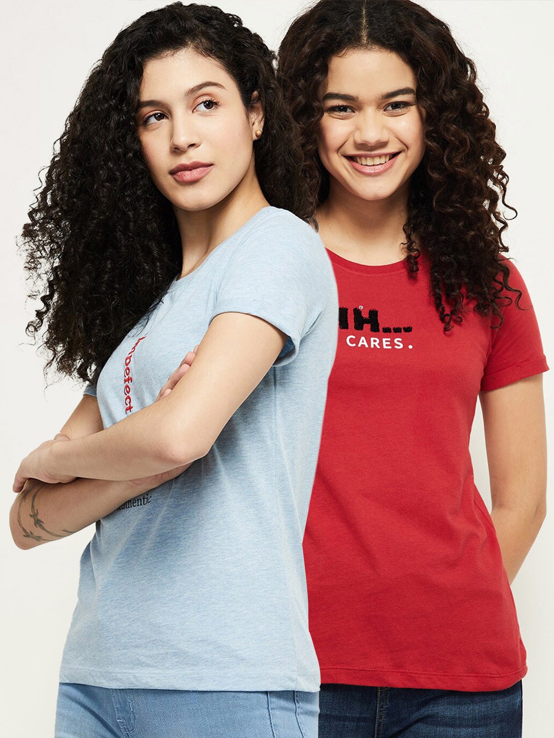 

max Pack of 2 Women Blue & Red Printed T-Shirts