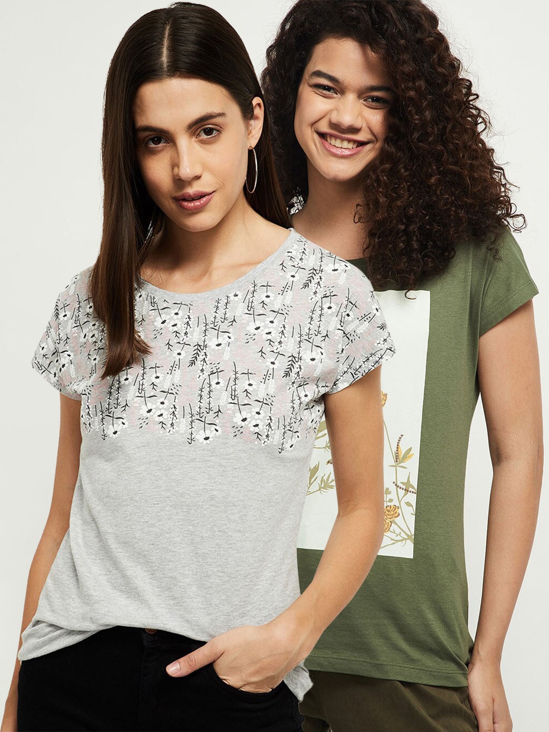 

max Women Pack of 2 Pure Cotton T-shirts, Grey melange