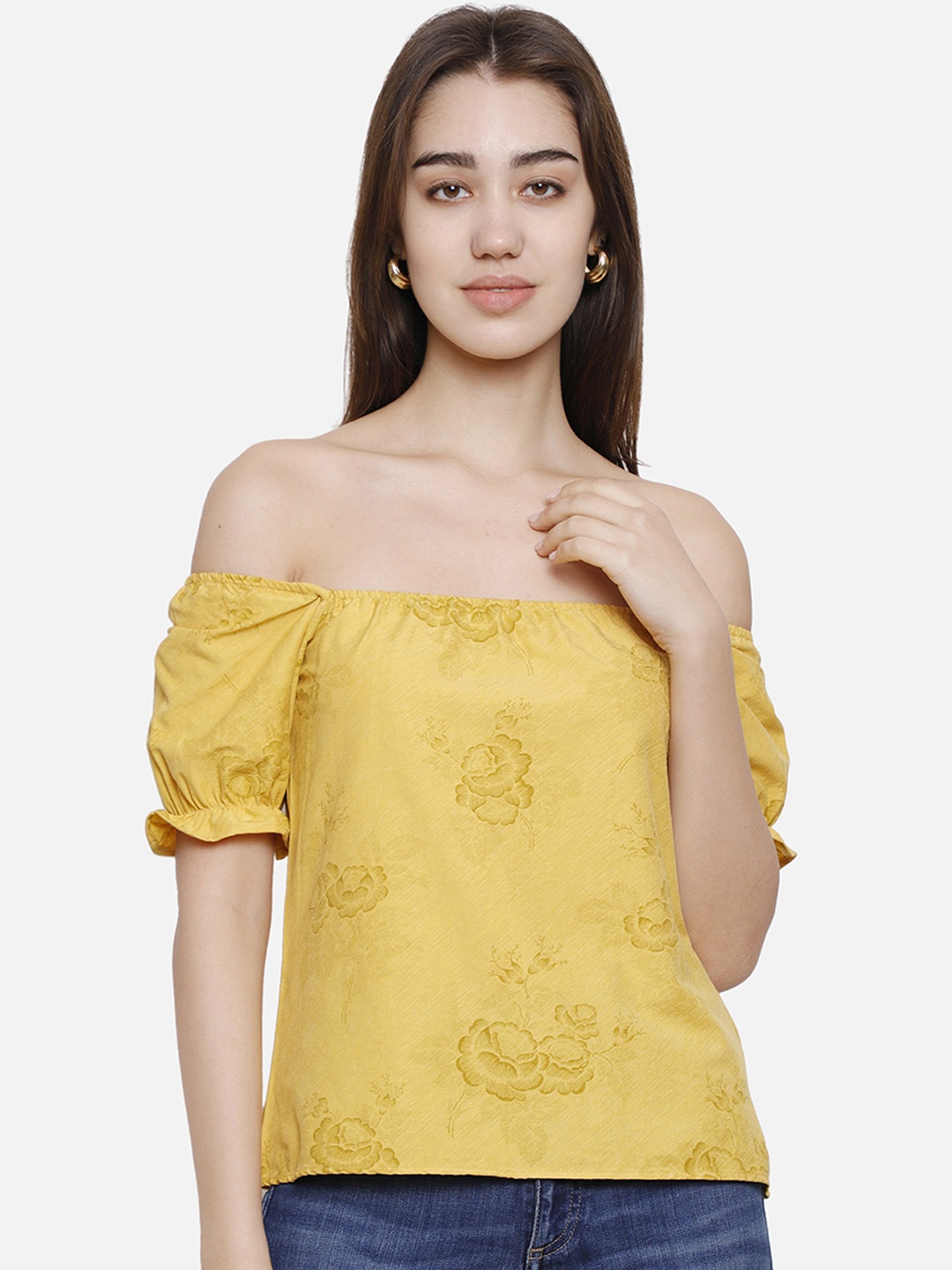 

DECHEN Yellow Bardot Top