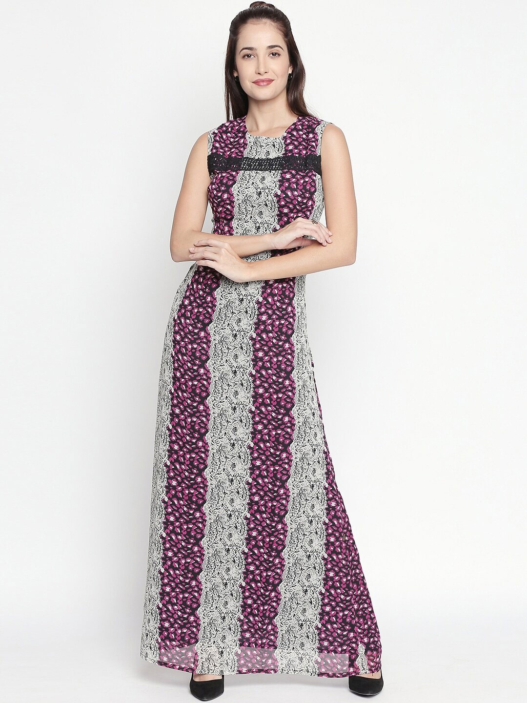 

aaliya Violet Ethnic Motifs Georgette Maxi Dress