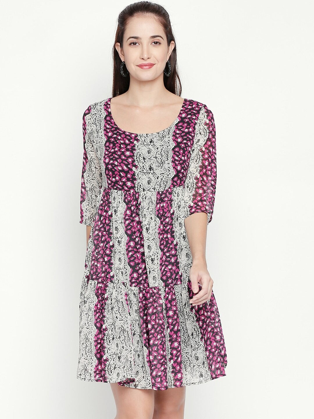 

aaliya Women Violet Georgette Ethnic A-Line Dress
