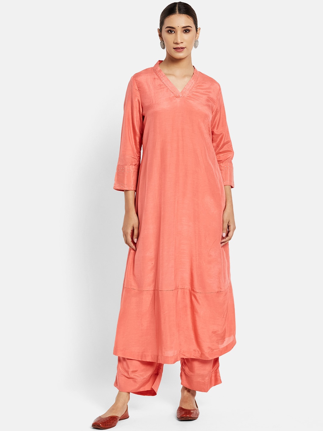 

Fabindia Women Pink Yoke Design Kurta with Palazzos