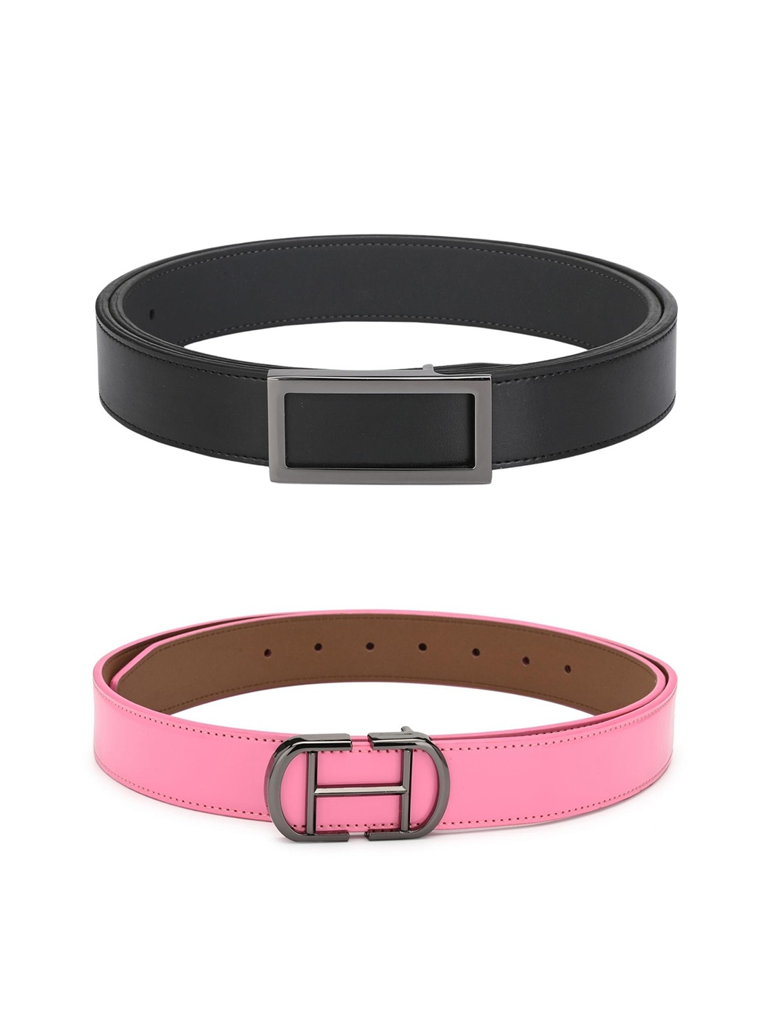 

Calvadoss Women Pack of 2 Black and Pink PU Belt