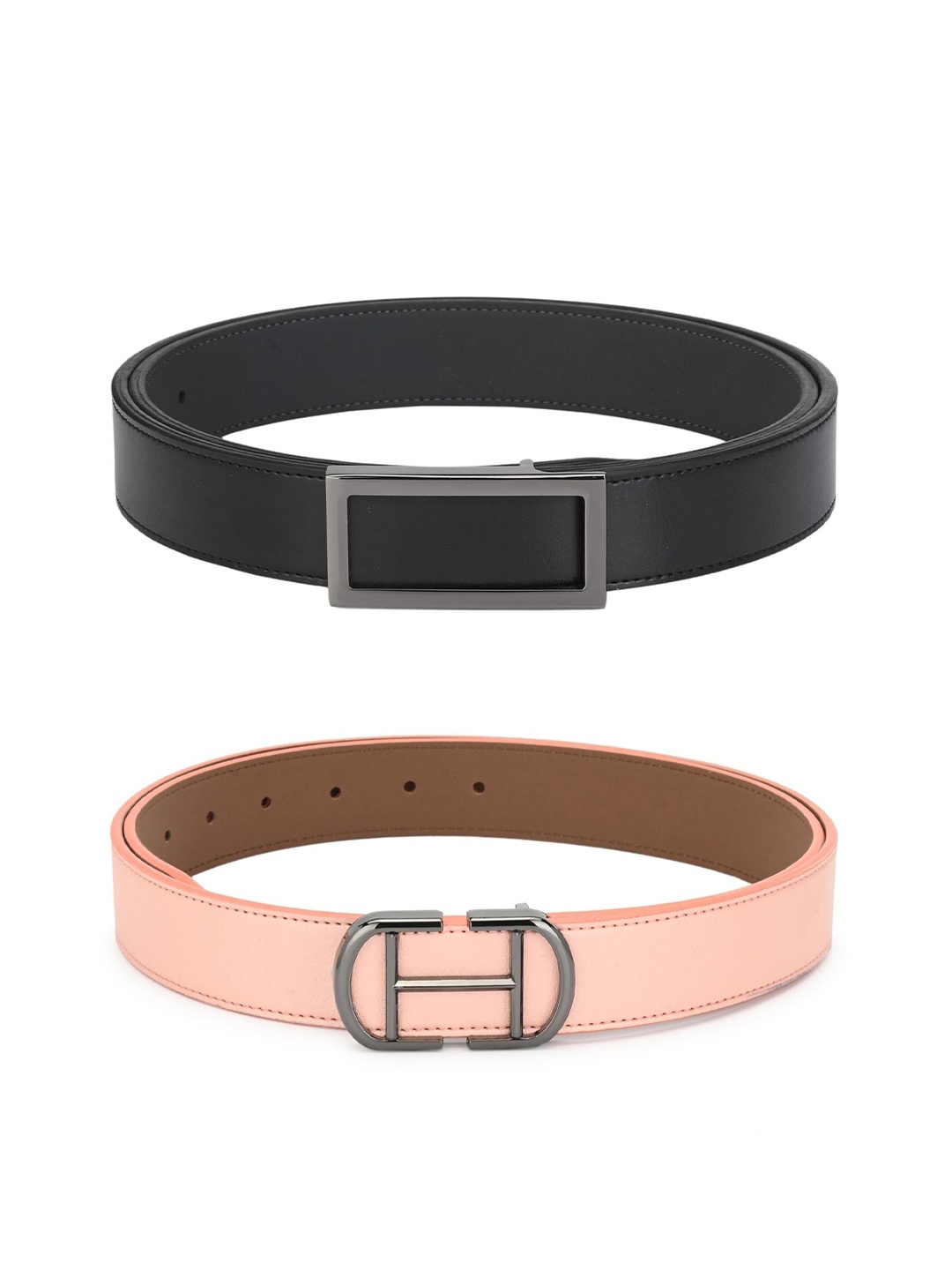 

Calvadoss Girls Black & Pink Set Of 2 Solid PU Belts