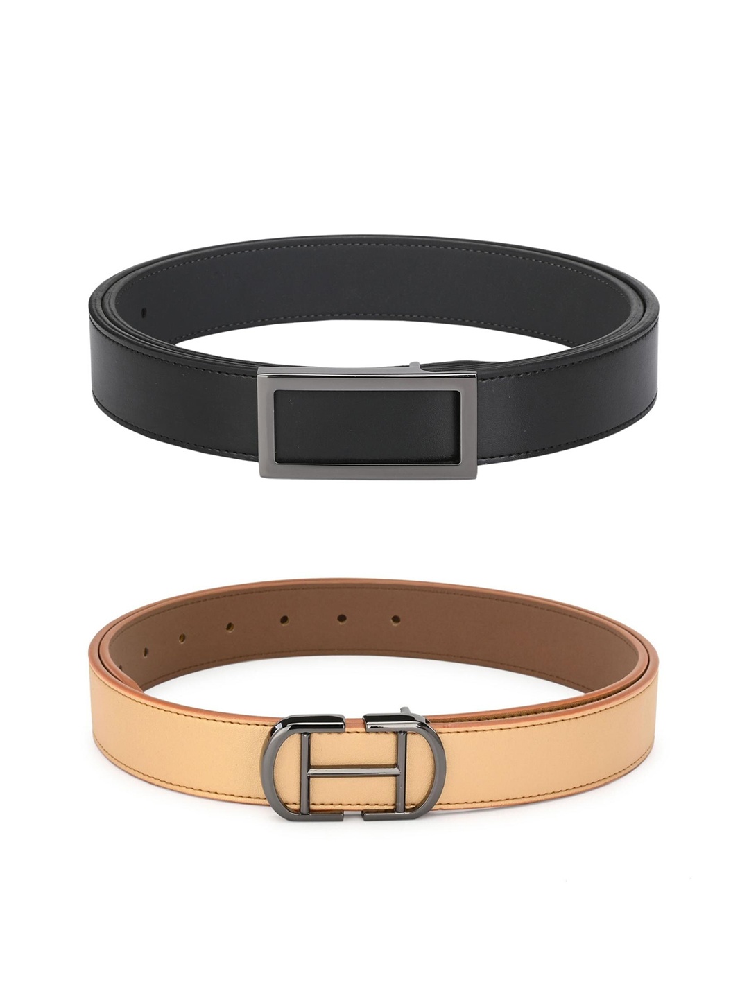 

Calvadoss Girls Black & Khaki Set of 2 Solid PU Belt