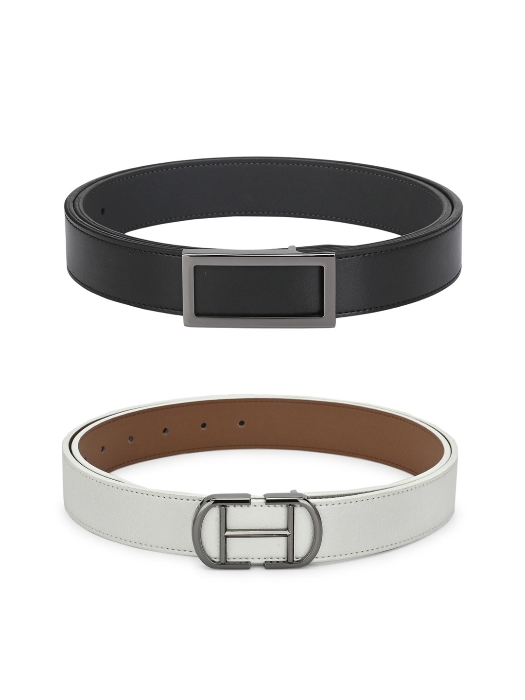 

Calvadoss Girls Black & White Set Of 2 Solid PU Belts