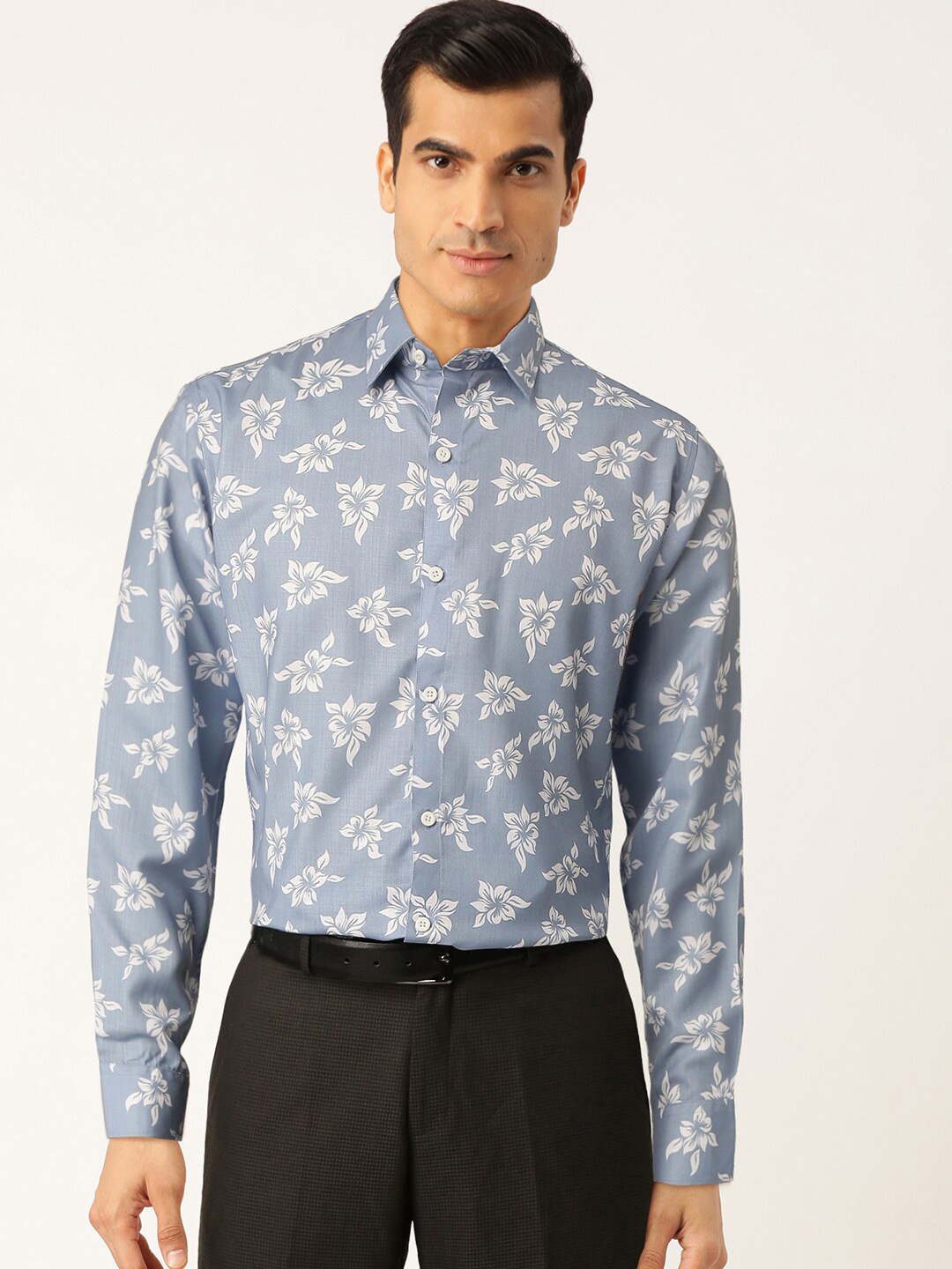 

JAINISH Men Blue Classic Floral Printed Cotton Formal Shirt