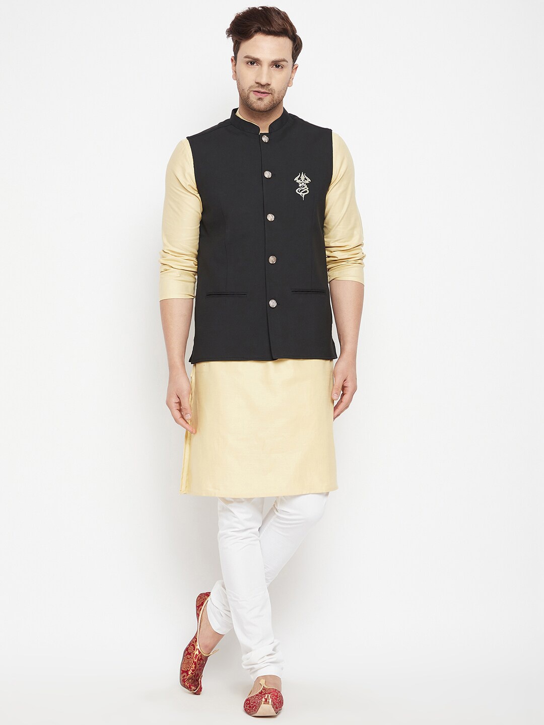 

even Men Black Solid Nehru Jackets