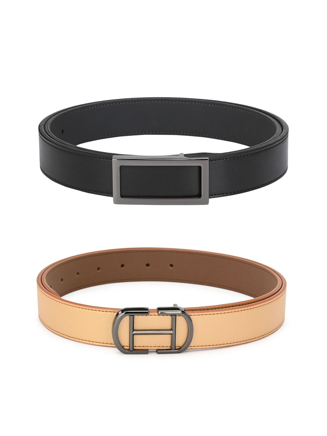

Calvadoss Boys Black & Cream Set Of 2 Solid PU Belts