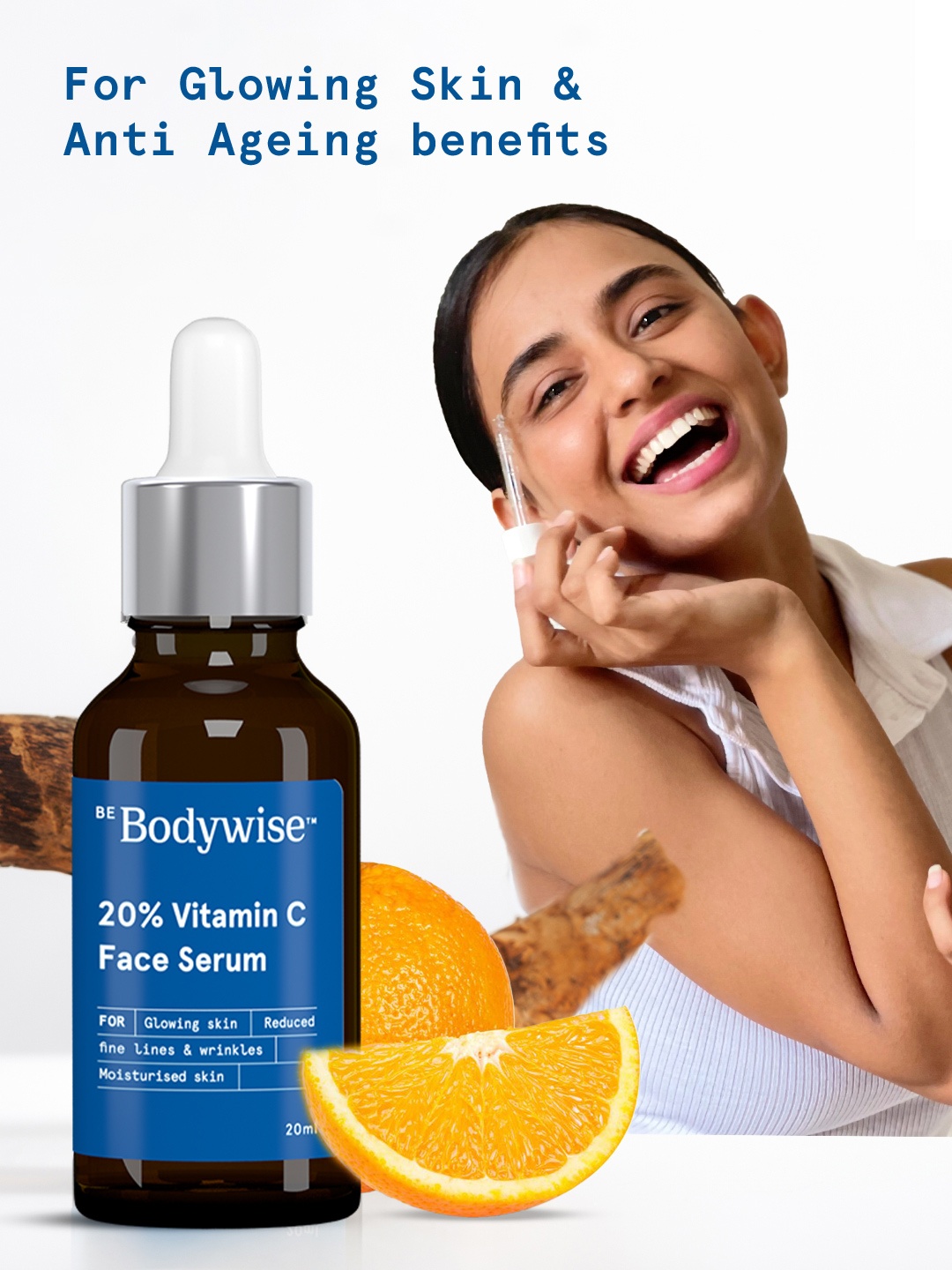 

Be Bodywise 20% Vitamin C Serum With Pure Ethyl Ascorbic Acid-Bright & Glowing Skin-20ml, Blue