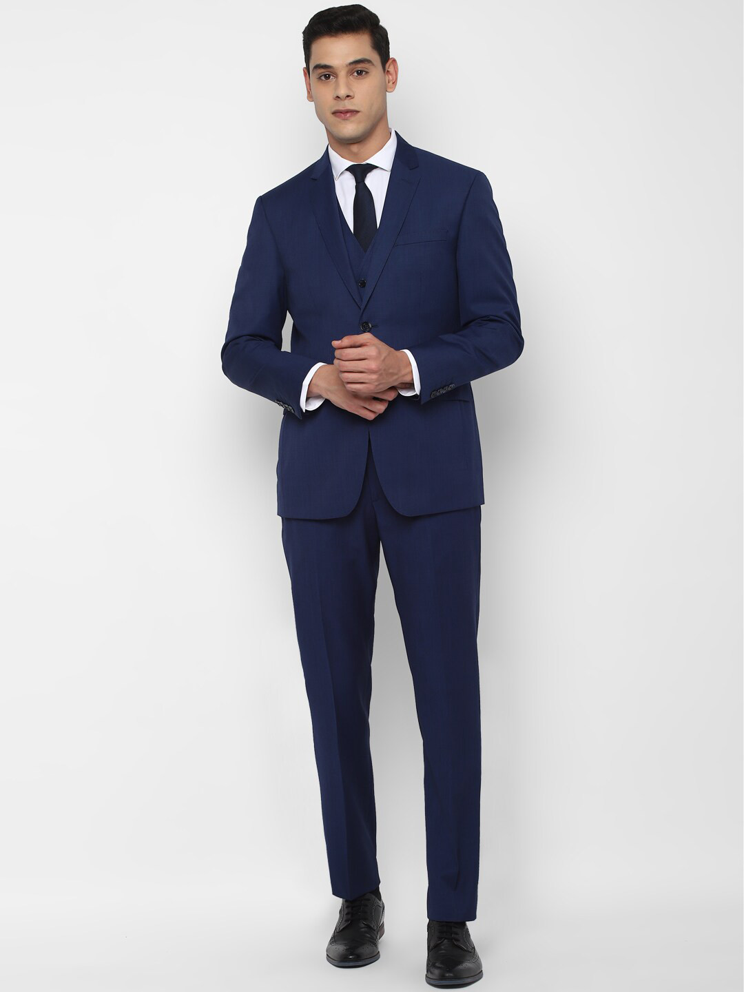 

Allen Solly Men Navy Blue Self Design Slim-Fit Single-Breasted Three-Piece Formal Suit