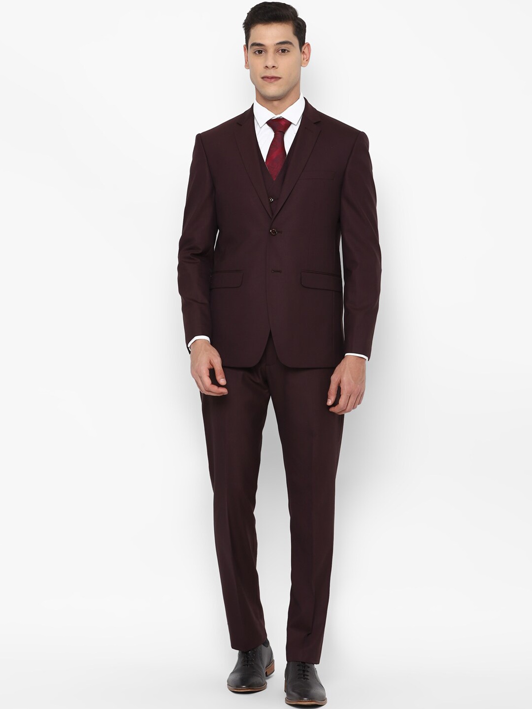 

Allen Solly Men Maroon Solid Single-Breasted Slim-Fit 3-Piece Formal Suit