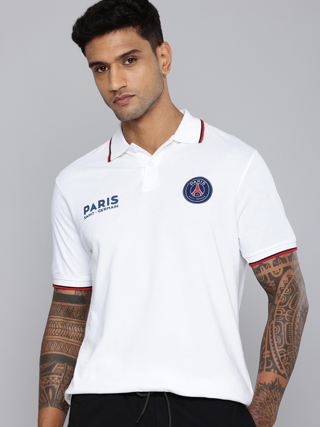 

PSG Sports Paris Saint-Germain Printed Pure Cotton Polo Collar T-shirt, White