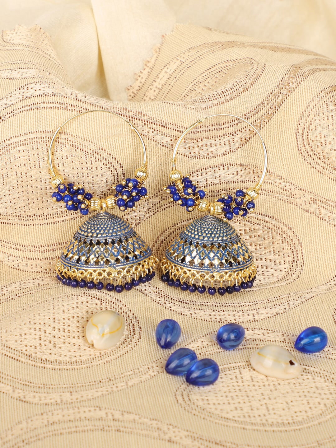 

ANIKAS CREATION Gold-Plated Blue Contemporary Jhumkas Earrings