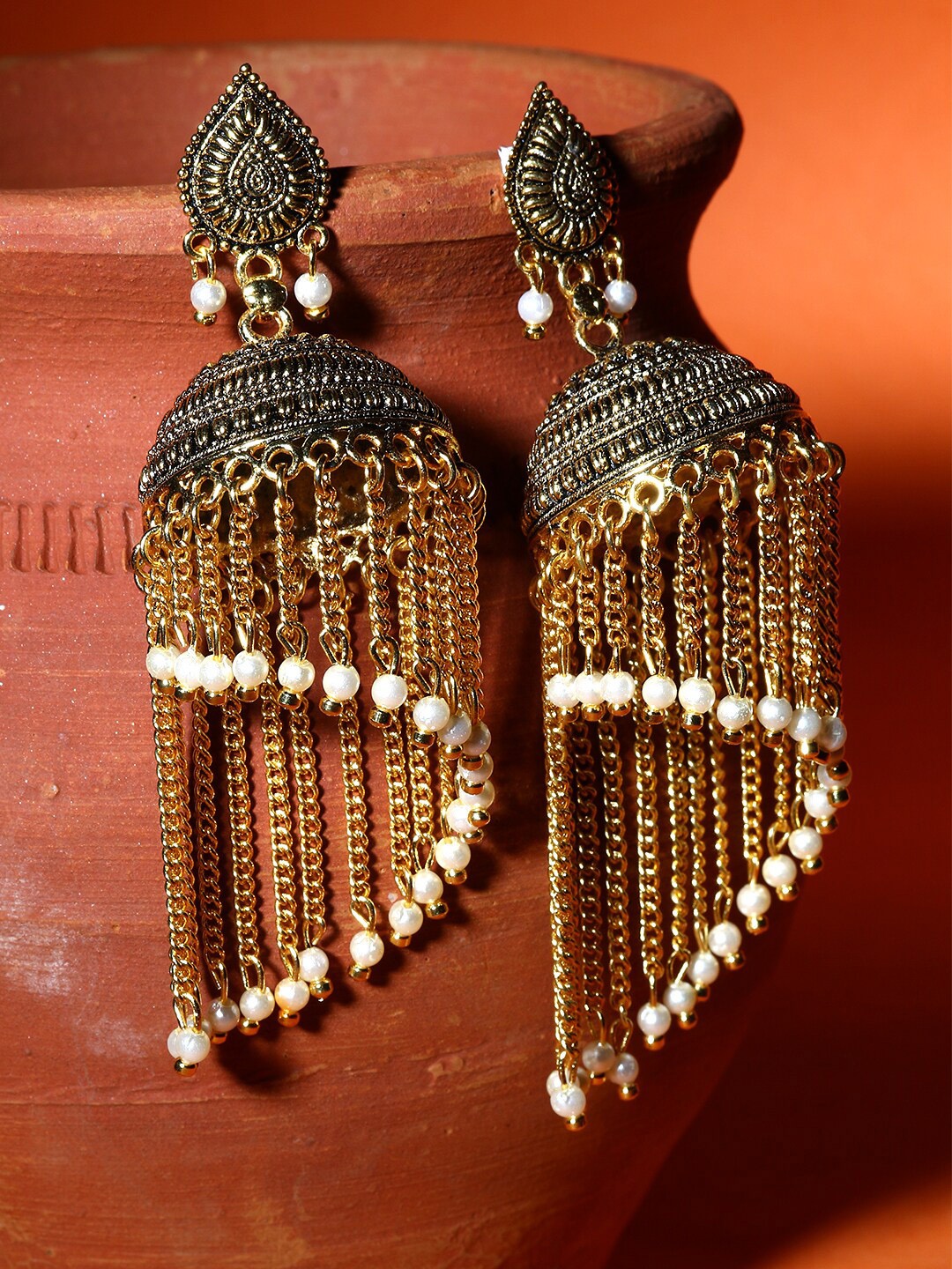 

ANIKAS CREATION Gold Plated Enamelled Dome Shaped Jhumkas Earrings