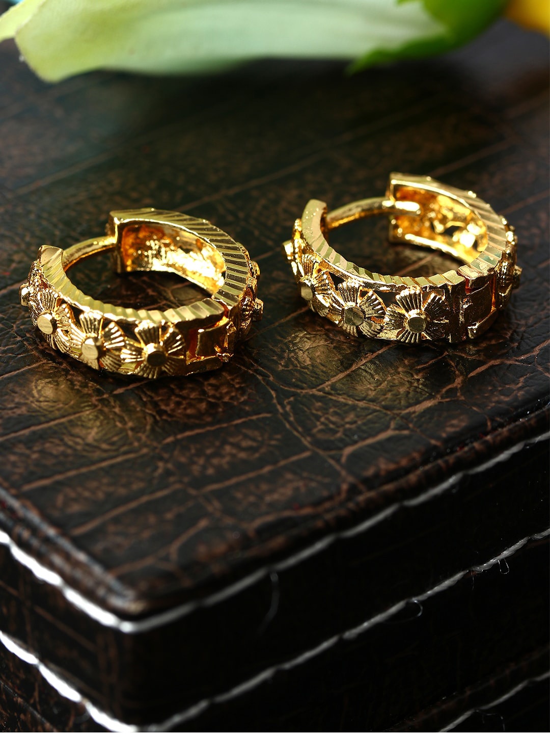

ANIKAS CREATION Gold-Plated Contemporary Half Hoop Earrings