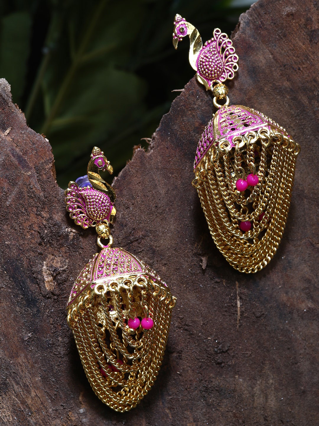 

ANIKAS CREATION Gold-Plated Pink Contemporary Jhumkas