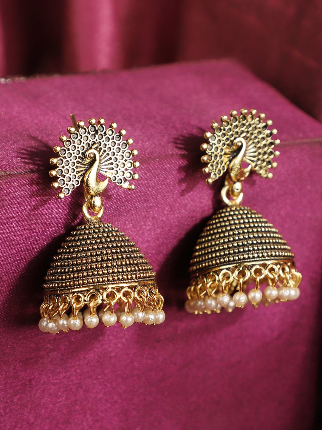 

ANIKAS CREATION Gold-Plated Dome Shaped Jhumkas Earrings