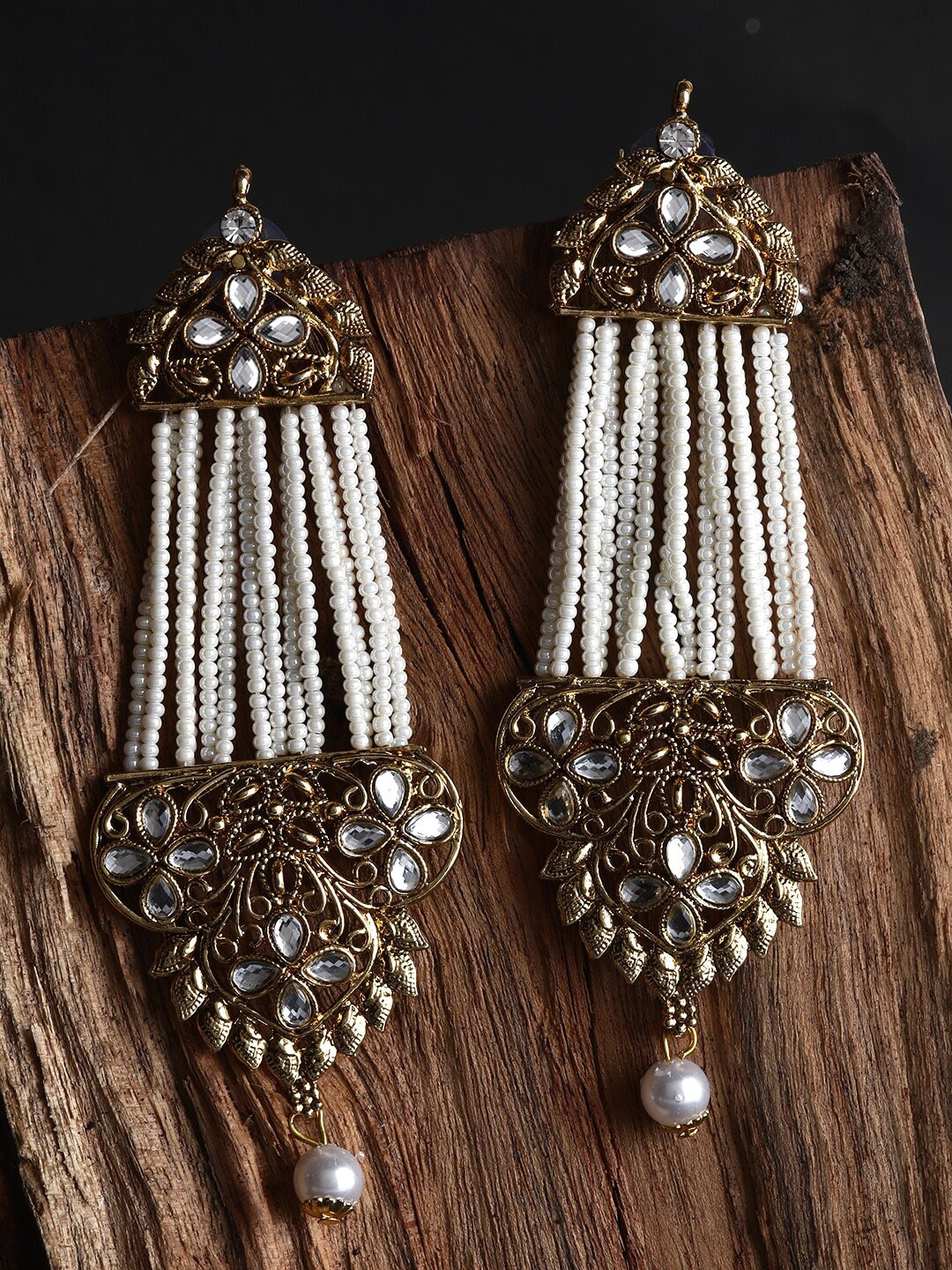 

ANIKAS CREATION White Contemporary Drop Earrings