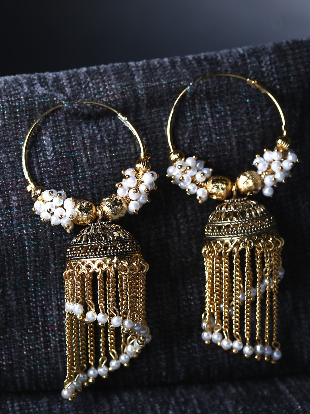 

ANIKAS CREATION Gold-Plated Contemporary Hoop Jhumkas Earrings
