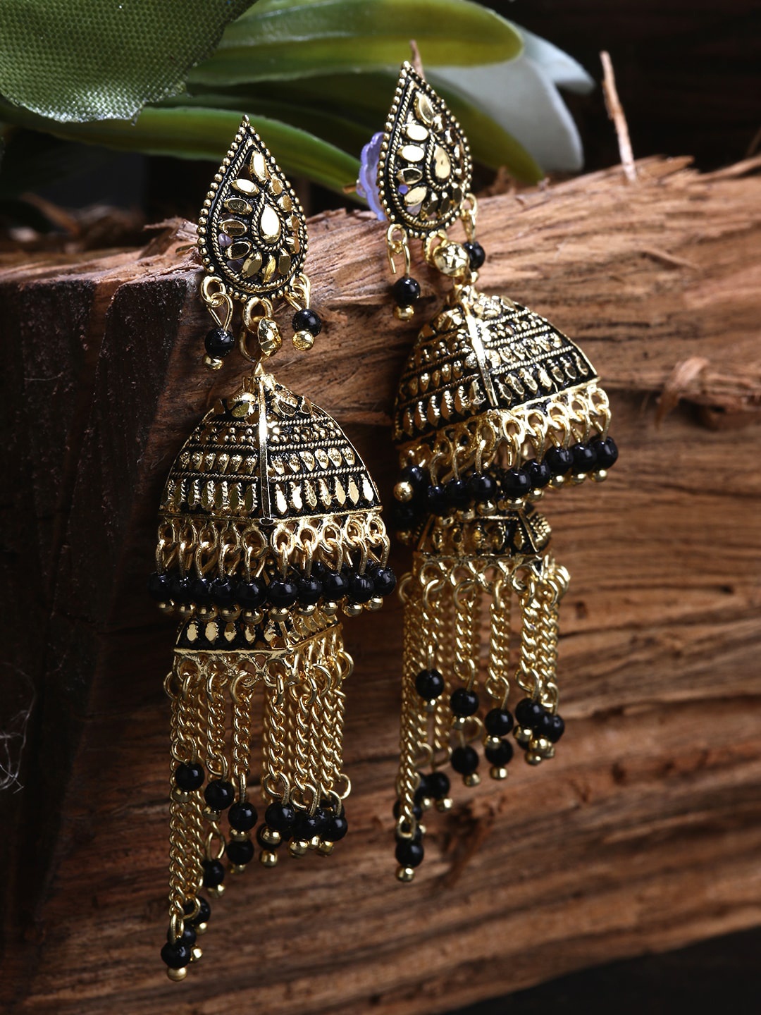 

ANIKAS CREATION Gold-Plated Dome Shaped Jhumkas Earrings