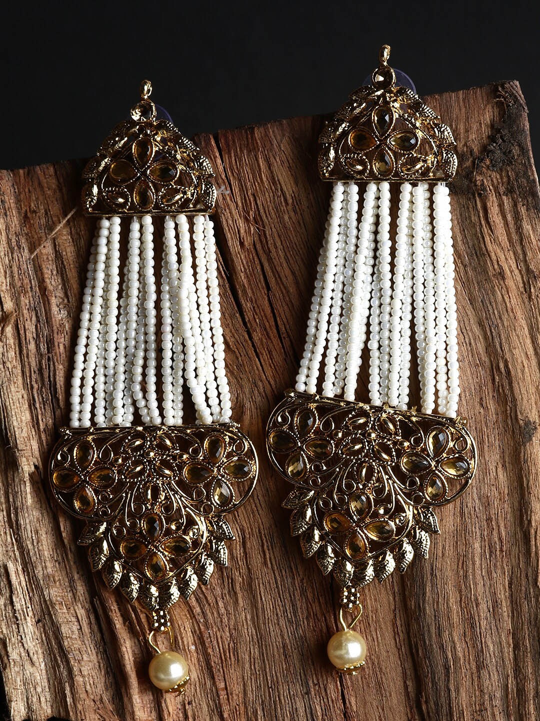 

ANIKAS CREATION Gold-Plated White Contemporary Drop Earrings