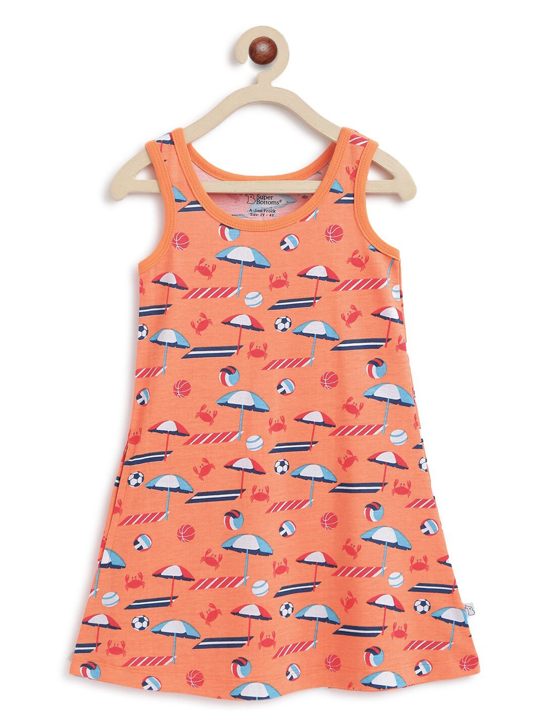 

SuperBottoms Girls Orange Printed Cotton Sustainable A-Line Dress
