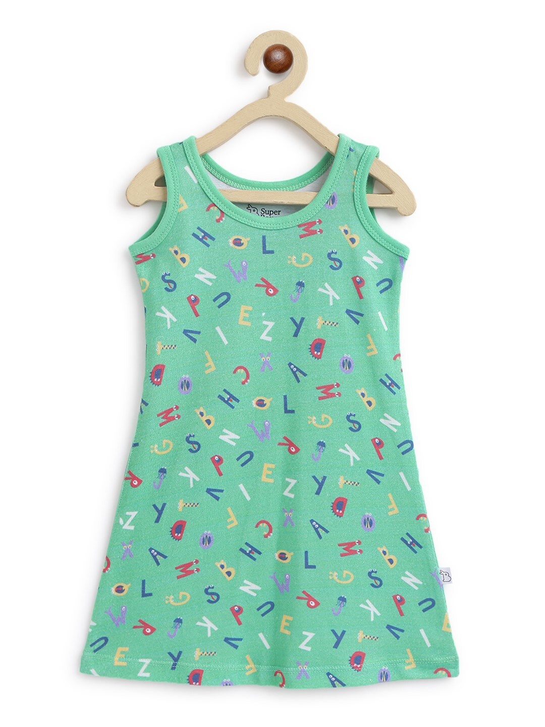 

SuperBottoms Girls Green Printed Sustainable A-Line Cotton Dress