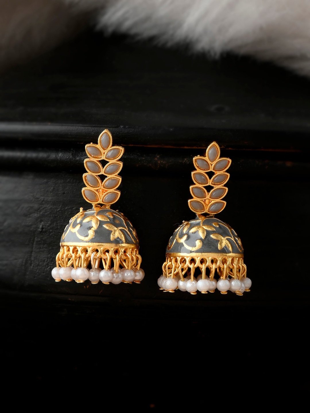 

Silvermerc Designs Grey Contemporary Jhumkas Earrings