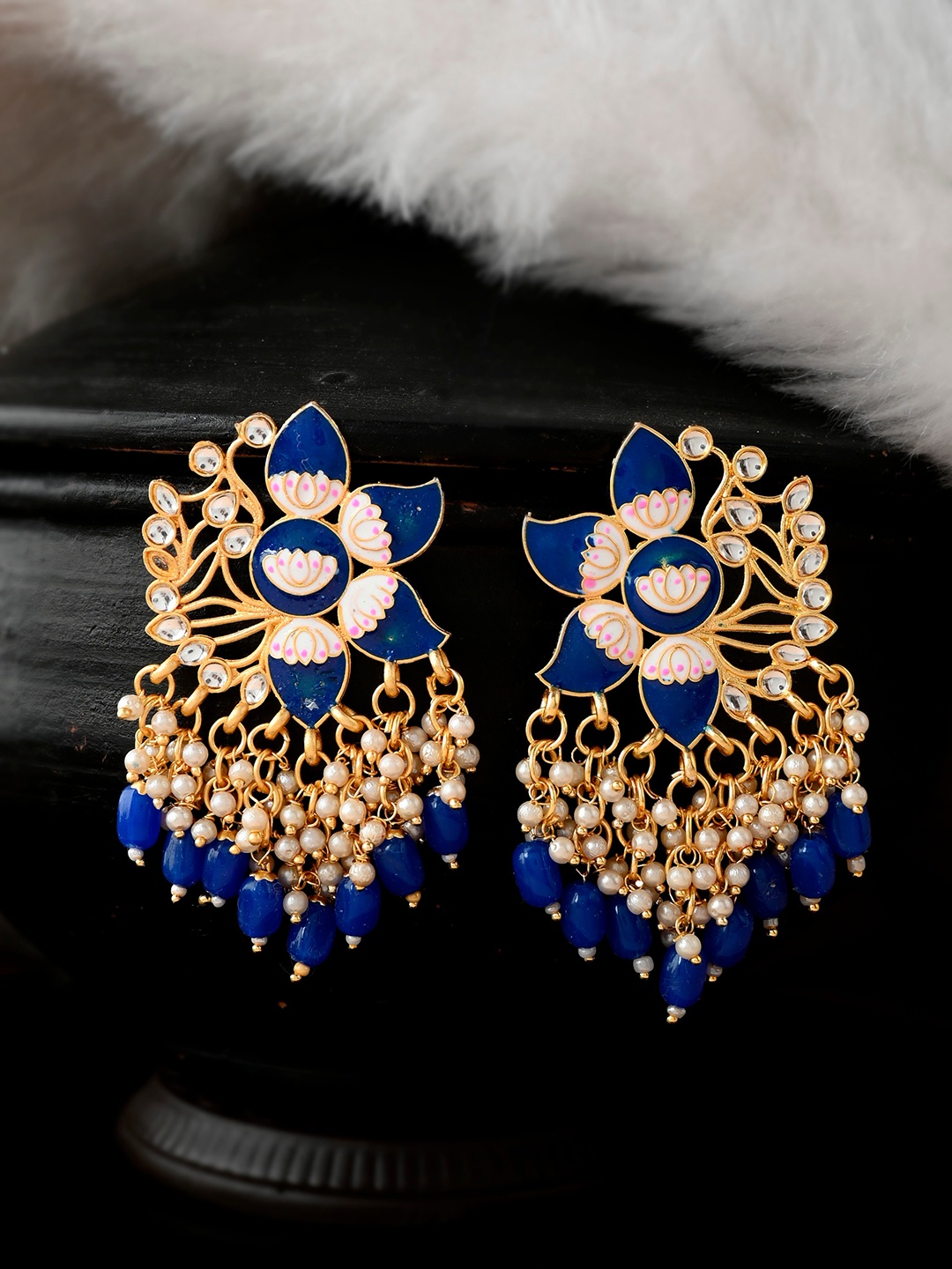 

Silvermerc Designs Navy Blue Gold-Plated Contemporary Drop Earrings