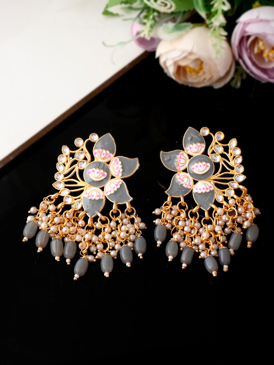 

Silvermerc Designs Grey & Gold-Plated Contemporary Drop Earrings