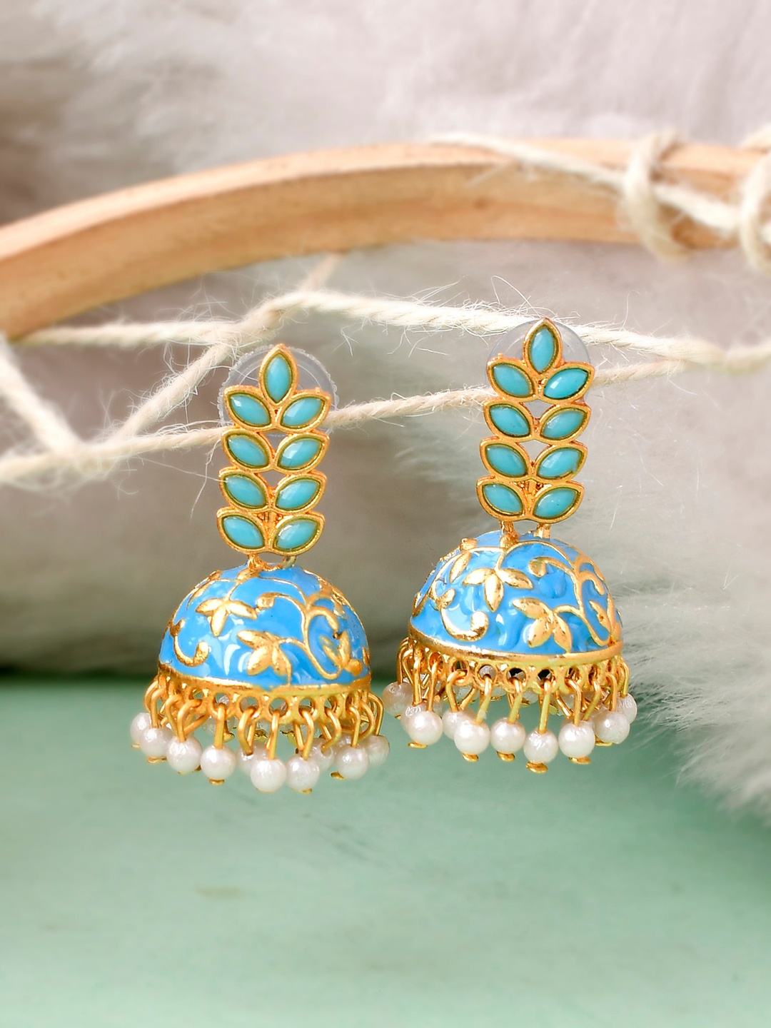 

Silvermerc Designs Blue & Gold-Plated Contemporary Jhumkas Earrings