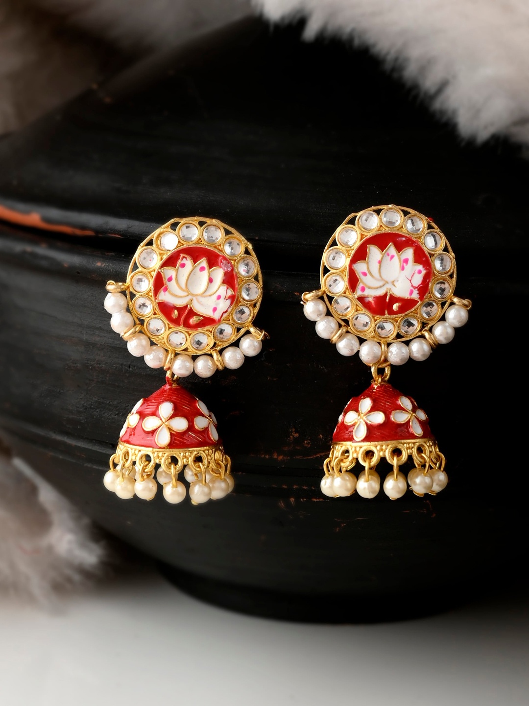 

Silvermerc Designs Red Contemporary Jhumkas Earrings