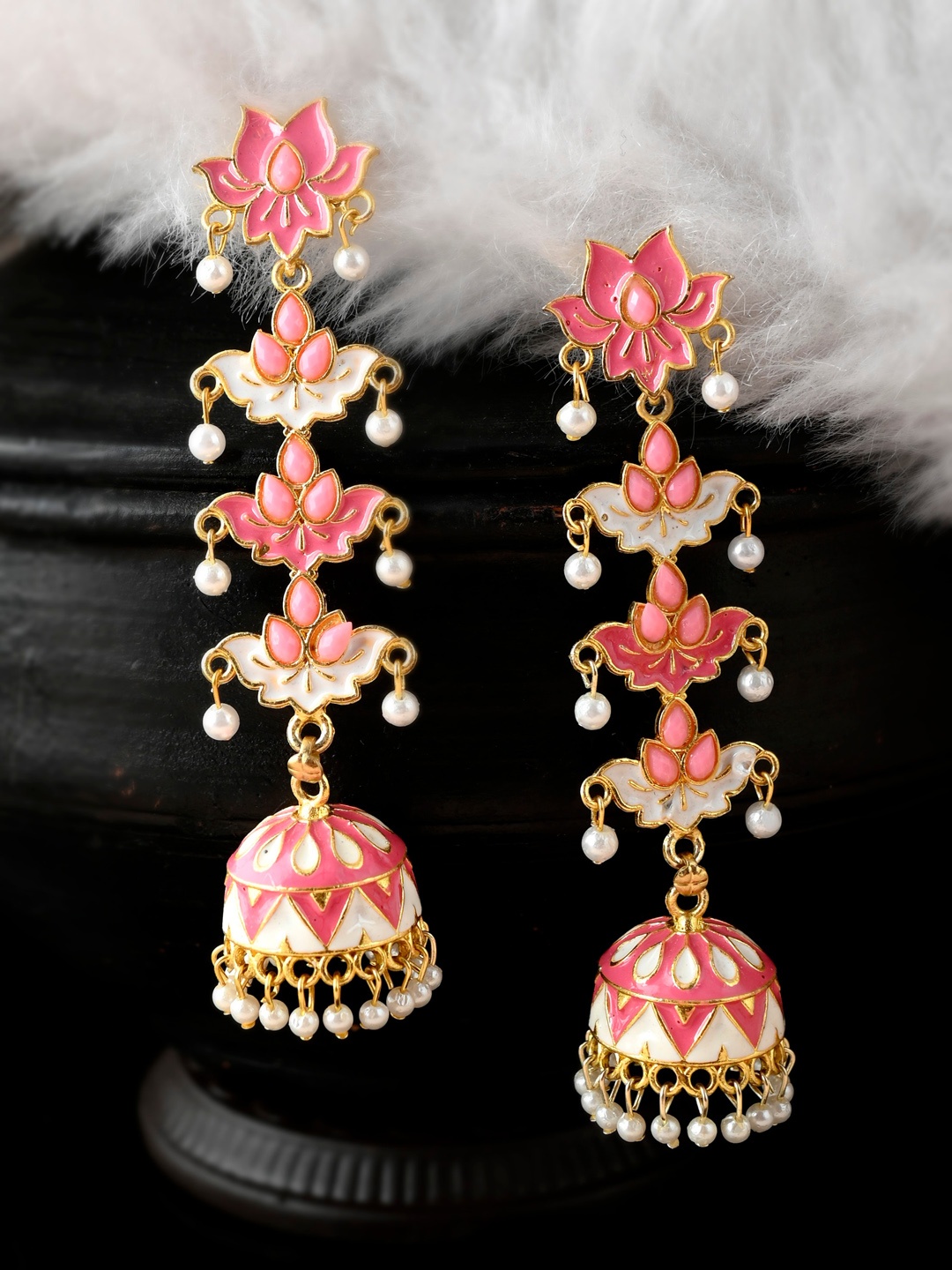

Silvermerc Designs Peach-Coloured Gold Plated Contemporary Jhumkas Earrings