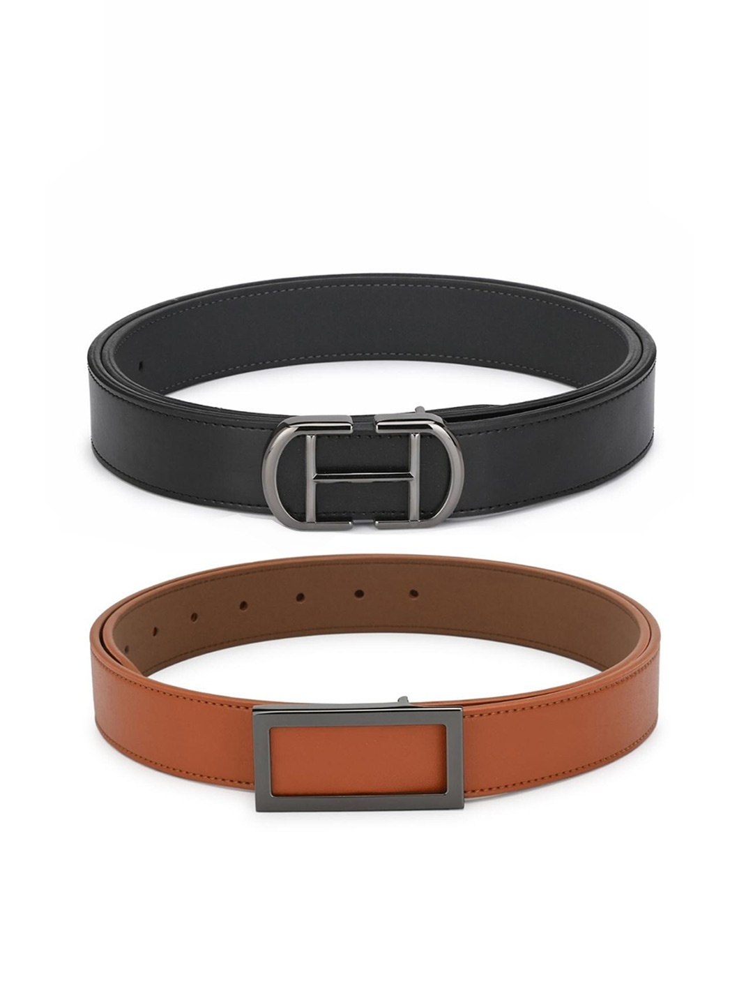 

Calvadoss Women Pack of 2 Black and Tan PU Belt