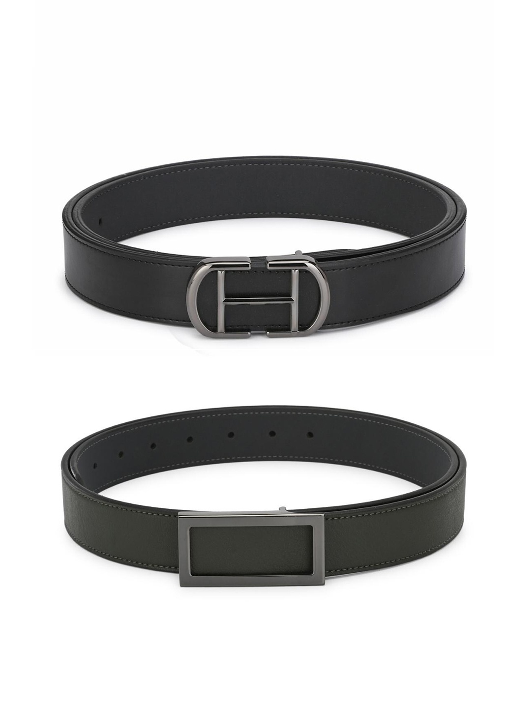 

Calvadoss Women Black & Dark Green Set Of 2 Solid PU Belts