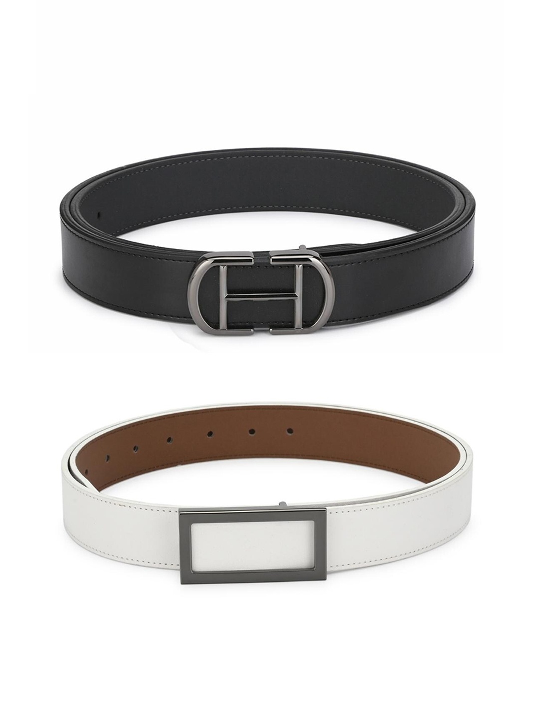 

Calvadoss Women Pack of 2 Black and White PU Belt